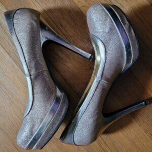 ✨️ Vintage Baby Phat Gold Glitter Platform Round Toe Stiletto "Y2K" heels 8.5